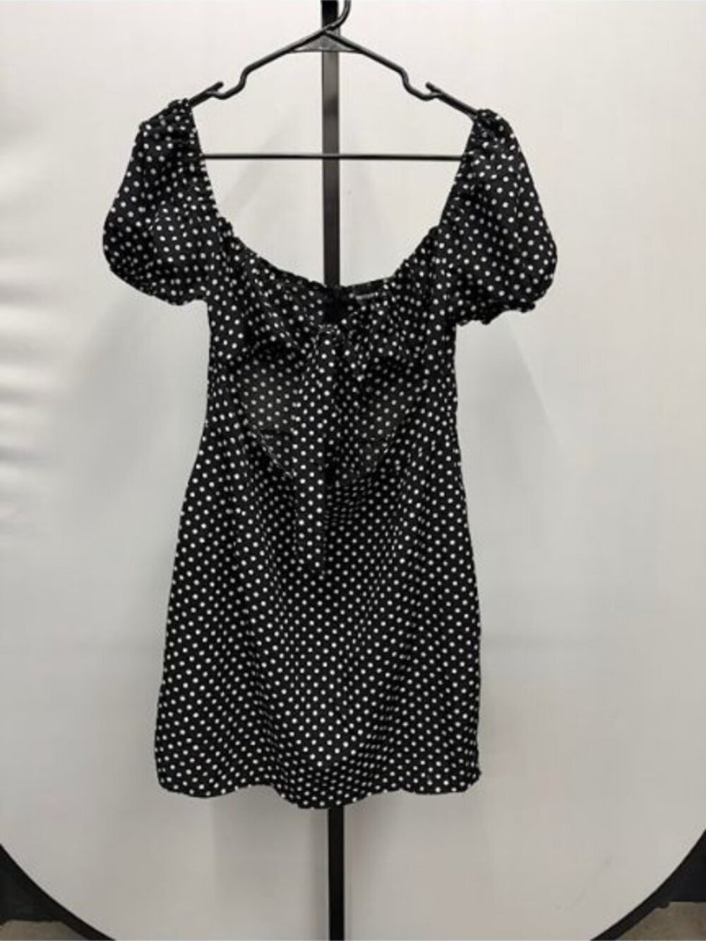 Pretty Little Thing Black and White Polka Dot Puff Sleeve Mini Dress